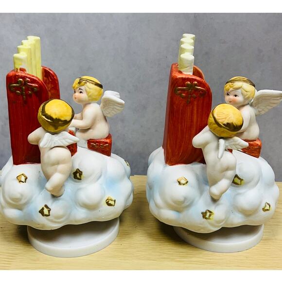 Vintage 2 Brinn's 80's/90's Angels Musical Porcelain Hand Painted Decorations - Picture 1 of 8